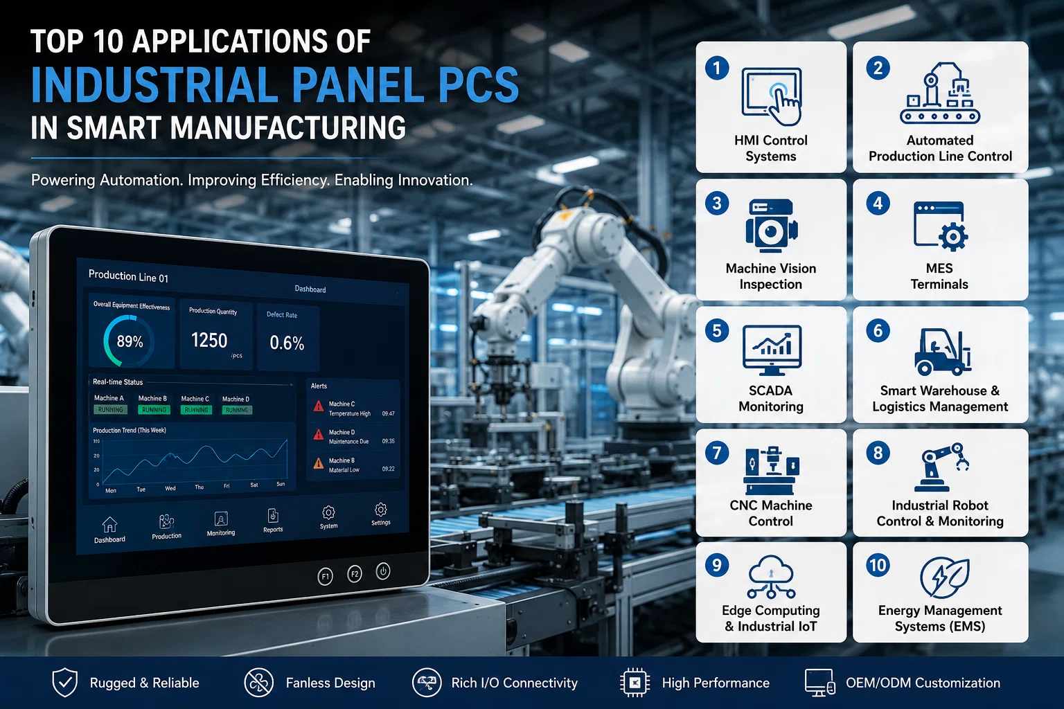 industrial panel pc applications, smart manufacturing, industrial automation, industrial computer, industrial HMI, Industry 4.0, factory automation